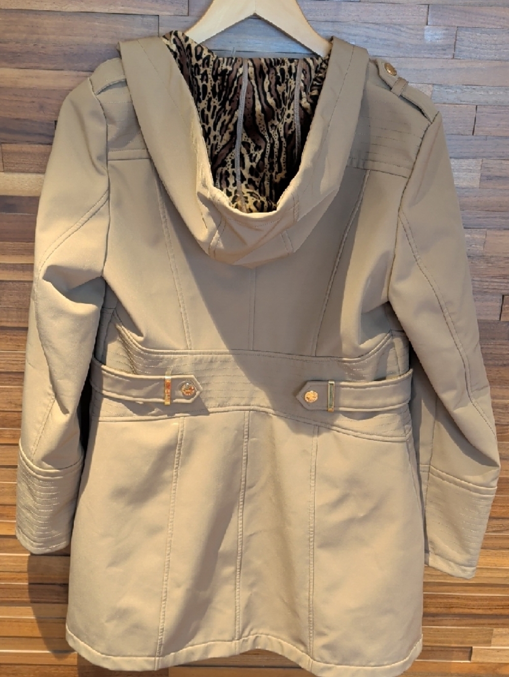Via Spiga Camel Hooded Trench Coat with Leopard Lining - Picture 8 of 15